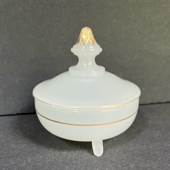 VTG Clambroth Beaumont 20s 30s Candy Dish 3 Footed Art Deco Lid Gold Scarce - Picture 5 of 8
